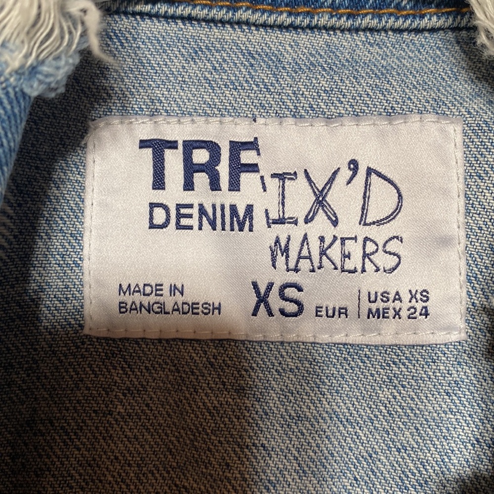 Oversized Distressed Denim Vest with Floral Back - Picture 9 of 17